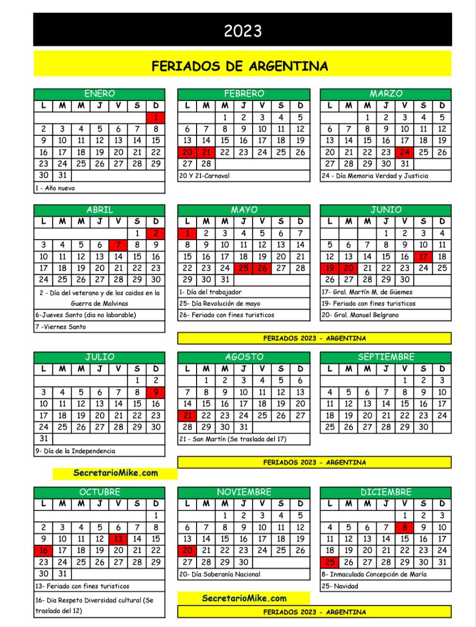 This Is The 2023 Holiday Schedule In Argentina – Secretary Mike's Blog